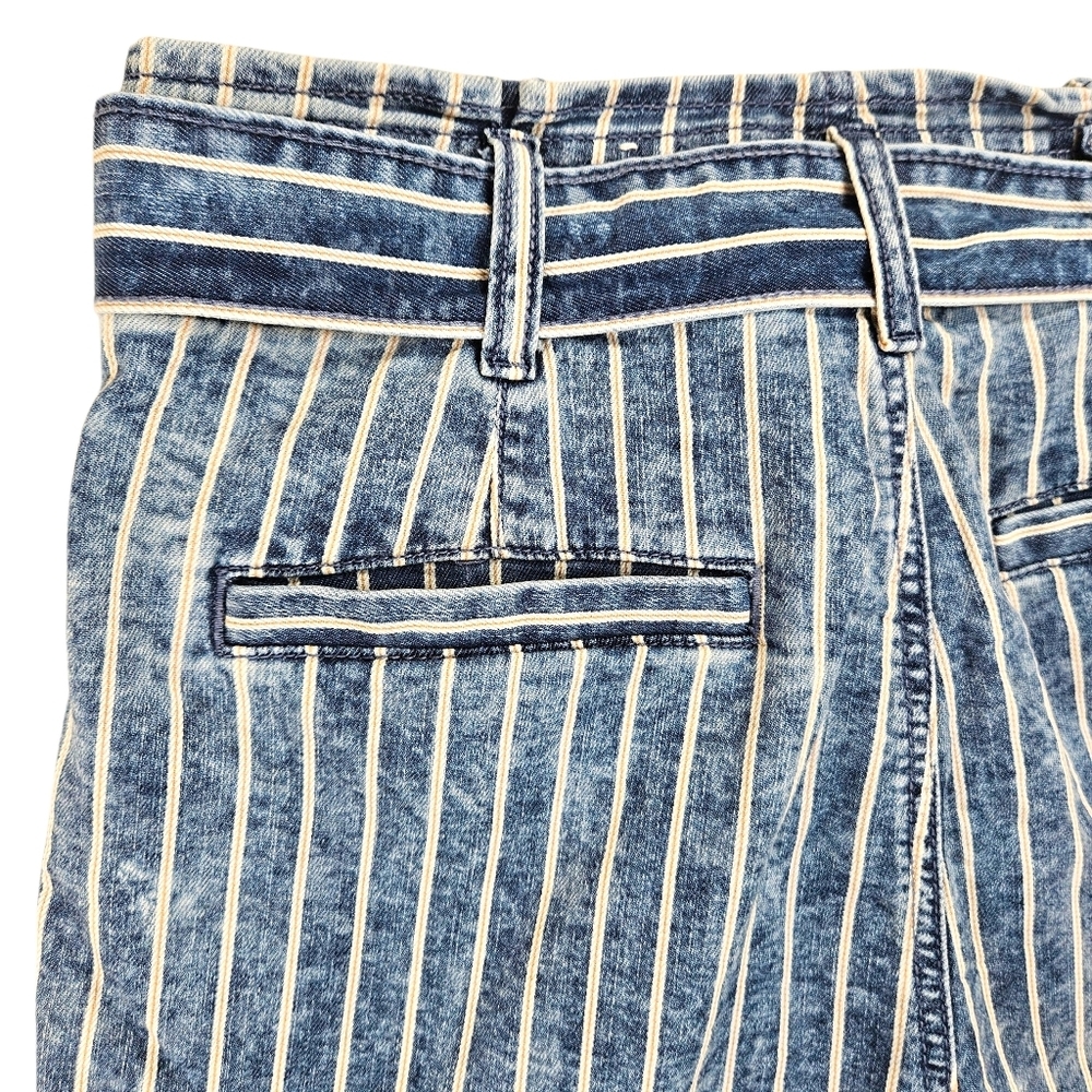 American Eagle Striped Chambray Paper Bag Waist Denim Shorts Size 4 - Picture 5 of 6